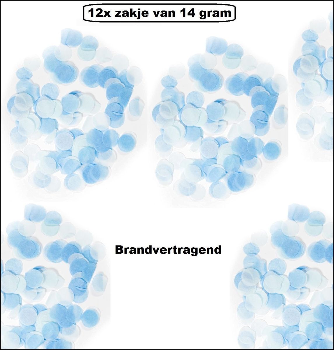 12x Confetti zakje baby blauw 14 gram brandvertragend