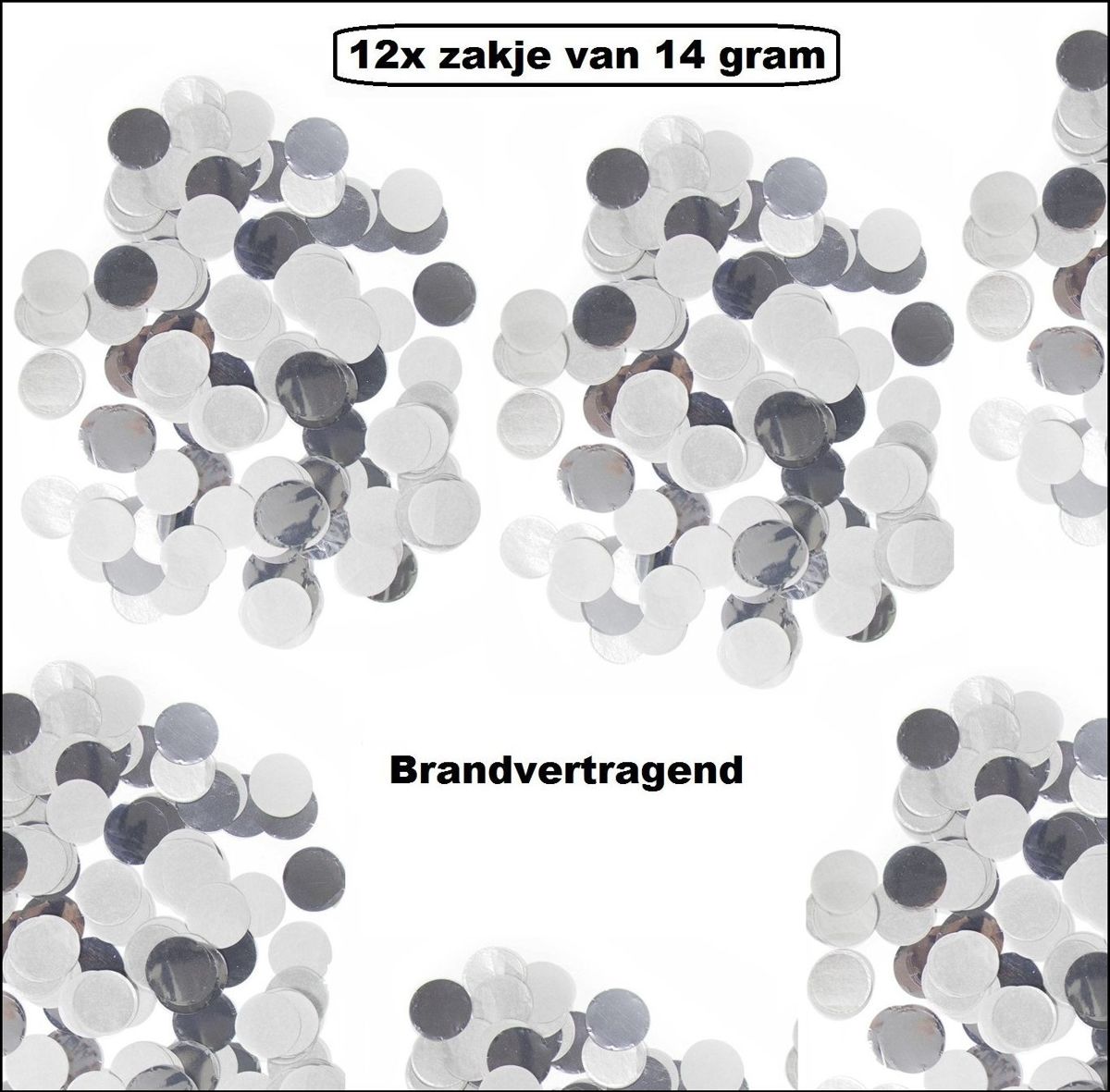 12x Confetti zakje zilver 14 gram brandvertragend