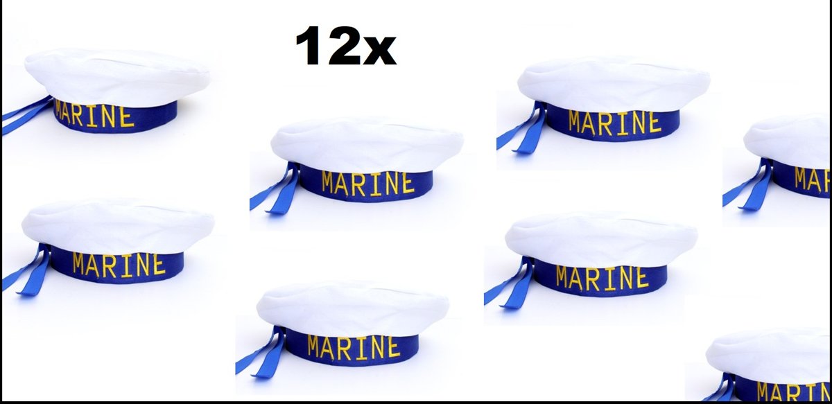 12x Matroos muts blauw/wit - Matrozen baret marine schipper thema feest festival varen boot  thema feest carnaval optocht