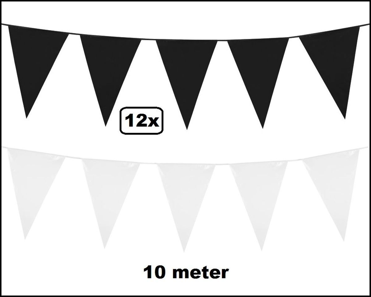 12x Vlaggenlijn zwart/wit 10 meter