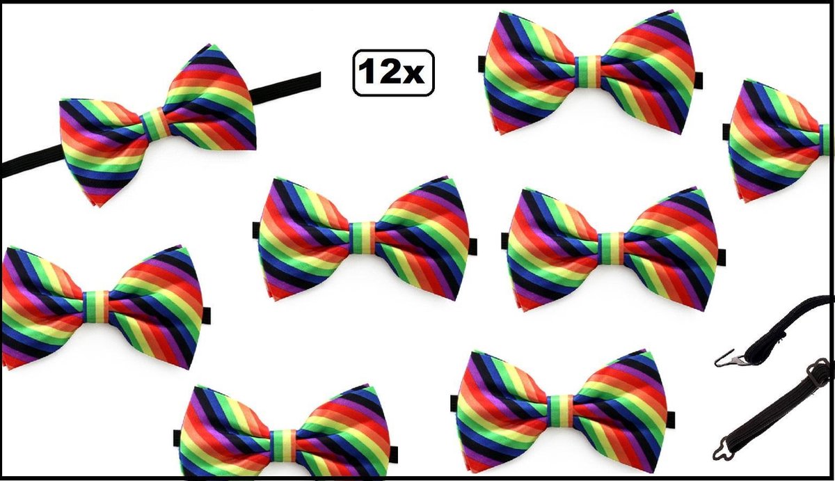 12x Vlinderstrik regenboog luxe - strik vlinder thema feest pride festival verkleed strik