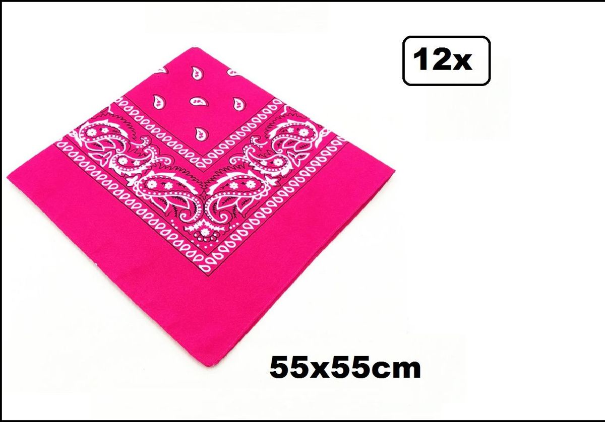 12x Zakdoek pink 55cm - bandana zakdoeken carnaval boeren festival thema feest party