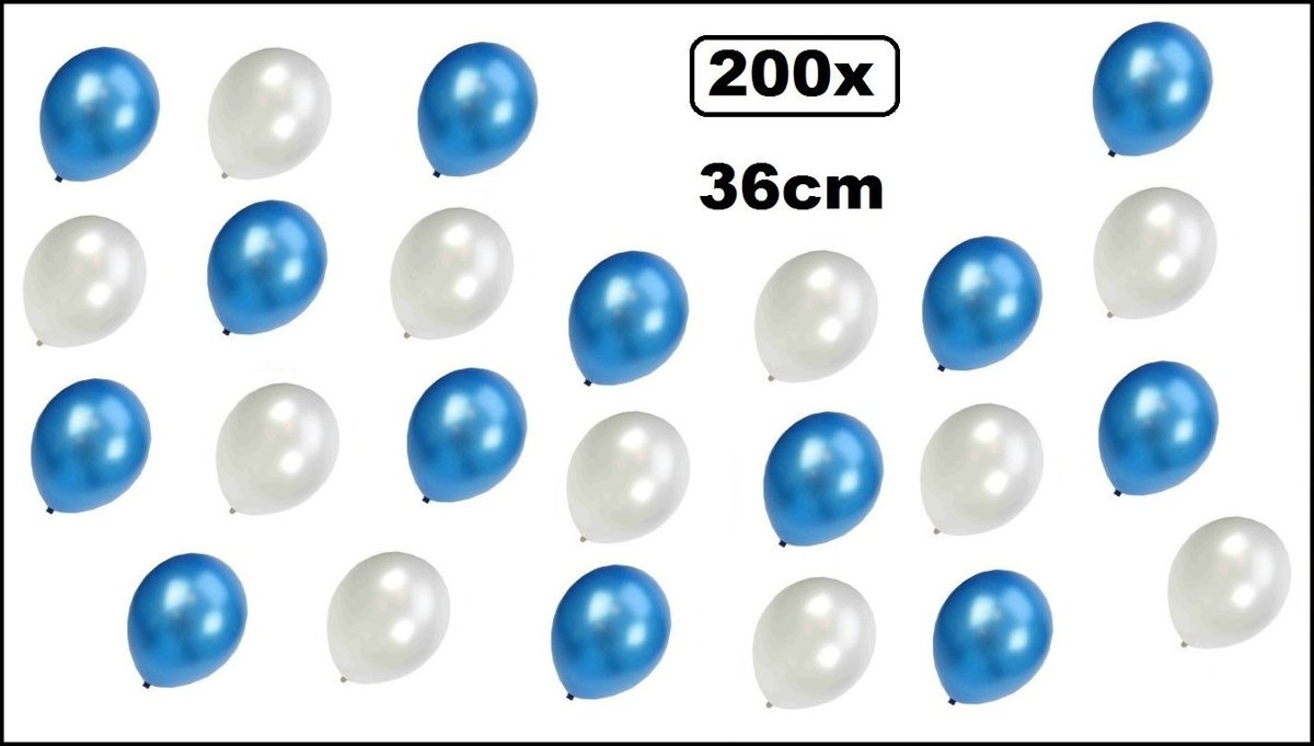 200x Super kwaliteit ballonnen metallic blauw/wit 36cm