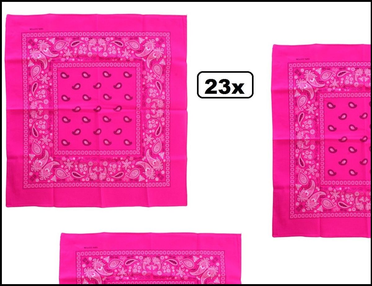 23x Zakdoek fluor roze met motief 53 x 53 cm