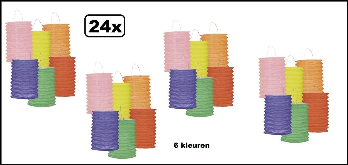 24x Lampion trekmodel 6 assortie 16 cm