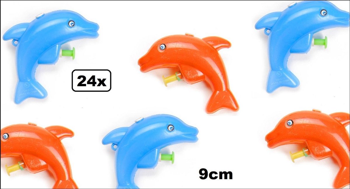 24x Waterpistool Dolfijn oranje/blauw assortie 9,5cm - water fun pistool dieren thema feest festival zomer