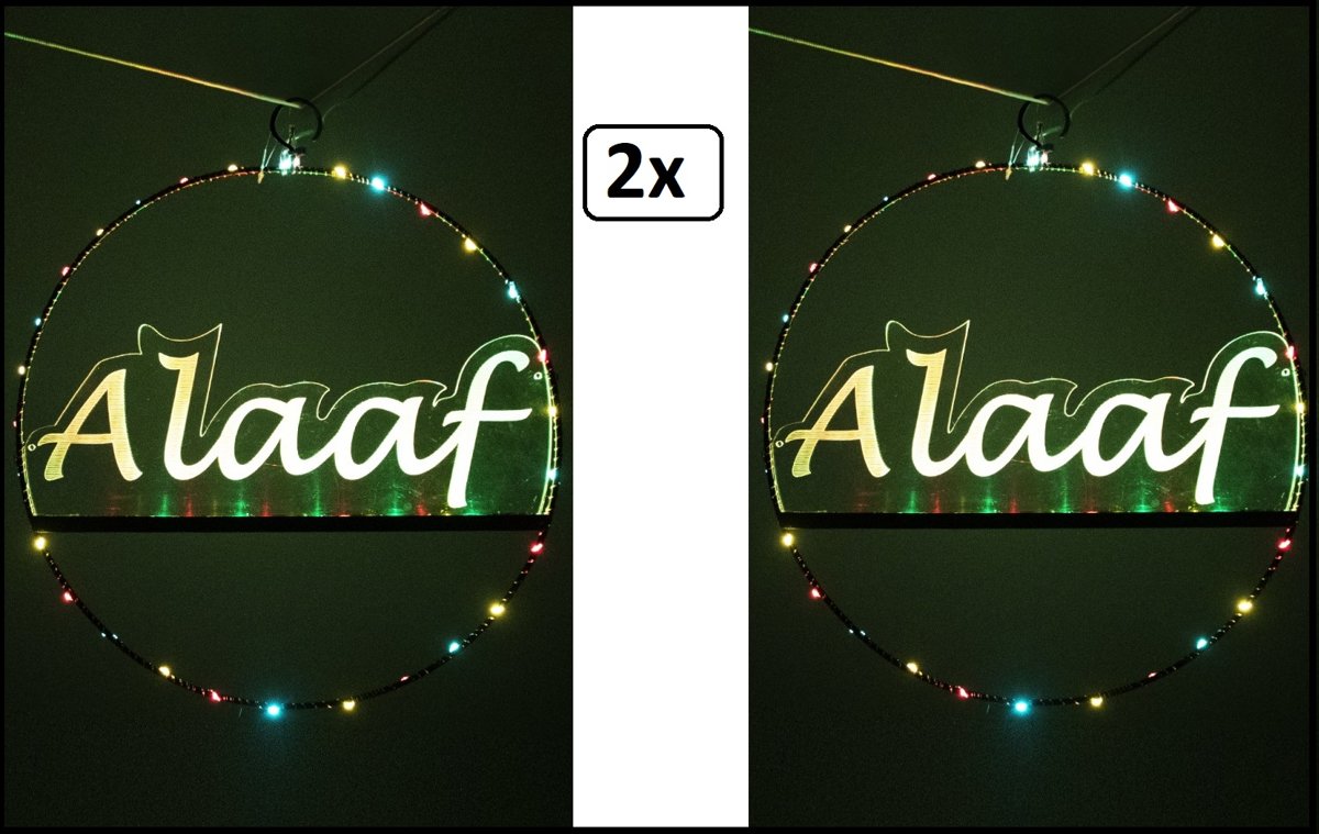 2x Alaaf Raam cirkel ø 35 cm verlicht - carnaval optocht thema feest verlichting raam decoratie