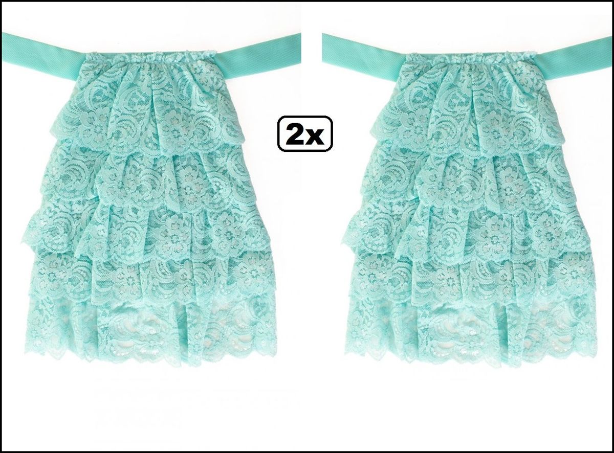 2x Luxe Jabot kant turquoise.