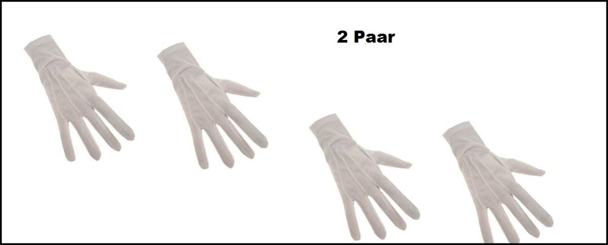 2x Paar Witte handschoenen luxe katoen de luxe mt.M- Prinsen handschoenen raad van elf sinterklaas kerstman