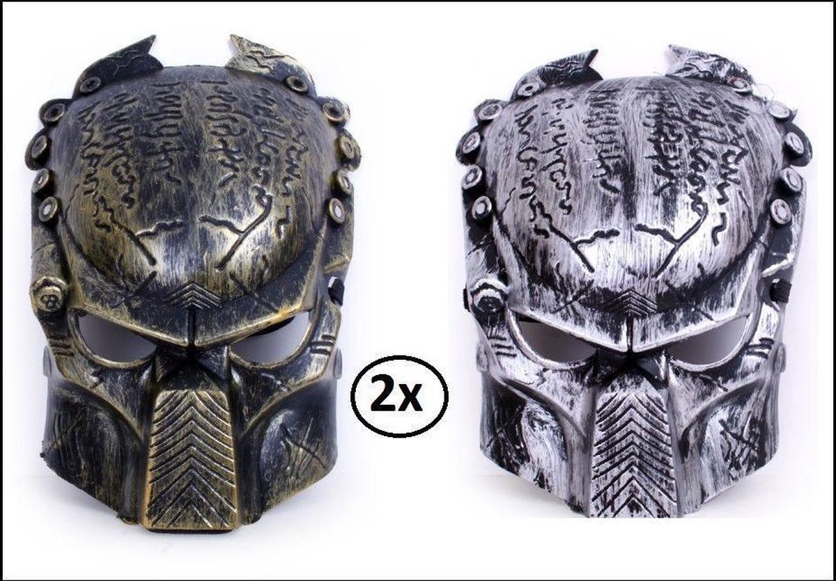 2x Predator masker goud en zilver.