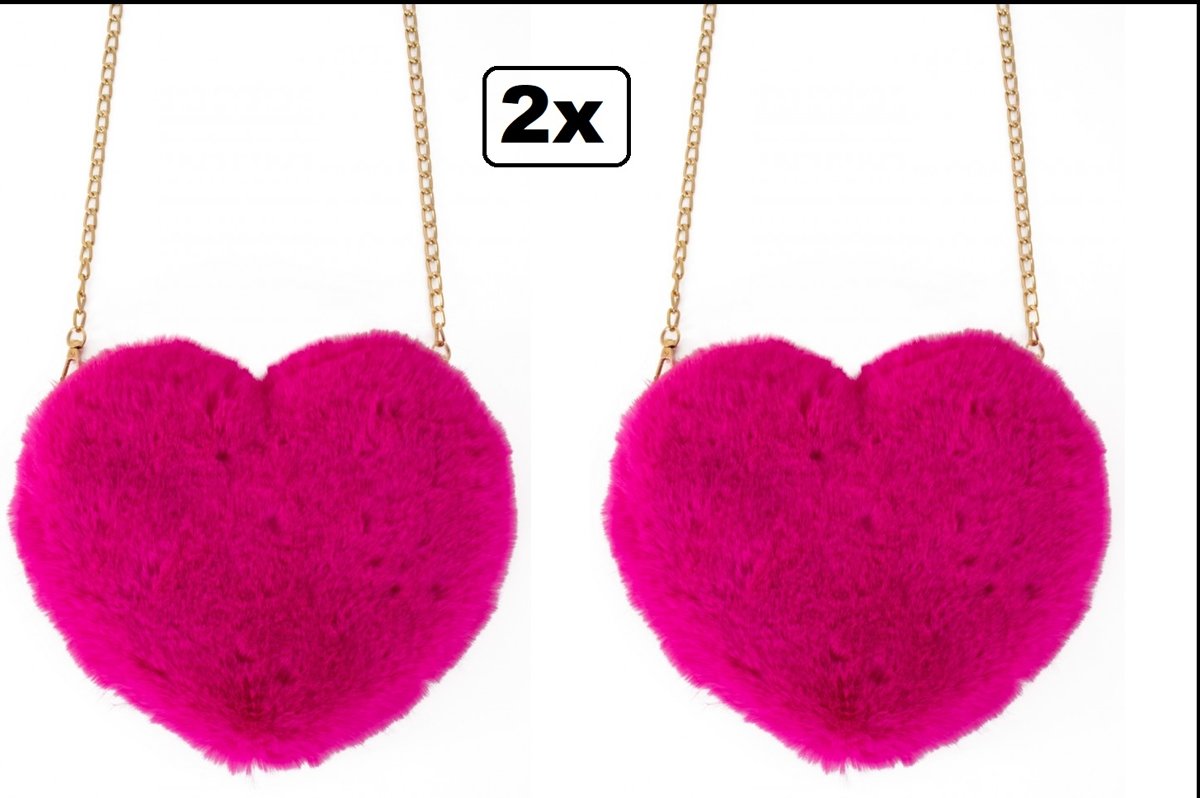 2x Tas hart pluche  roze - handtas tasje thema feest carnaval festival liefde valentijn love trouwen