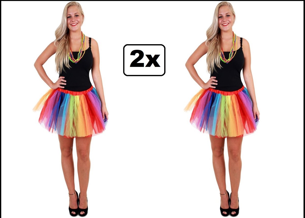 2x Tule rokje regenboog strepen dames one size - rok tule petticoat regenboog thema feest party festival