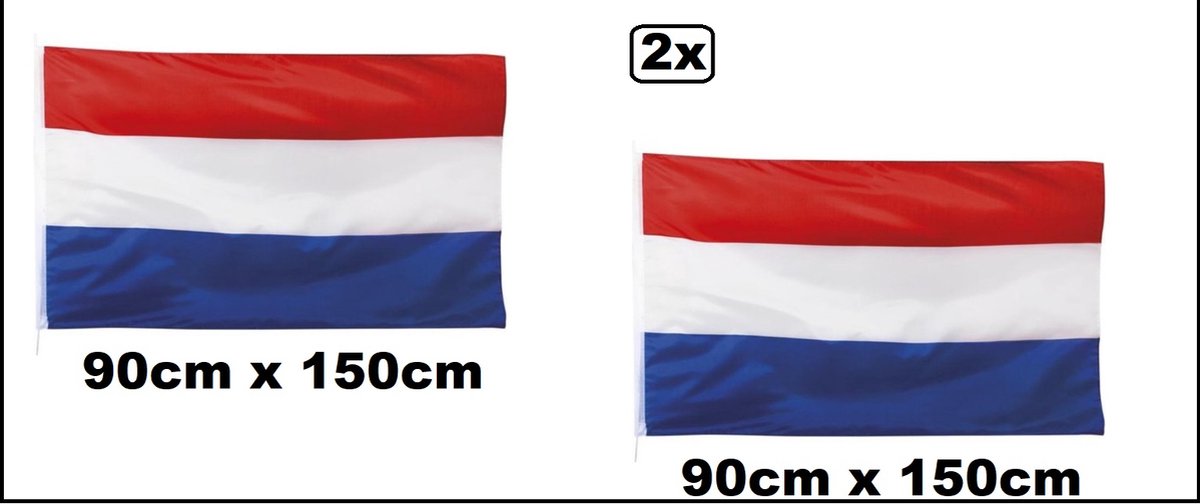 2x Vlag Nederland 90cm x 150cm - Holland Vlag Nederland thema feest koningsdag EK WK