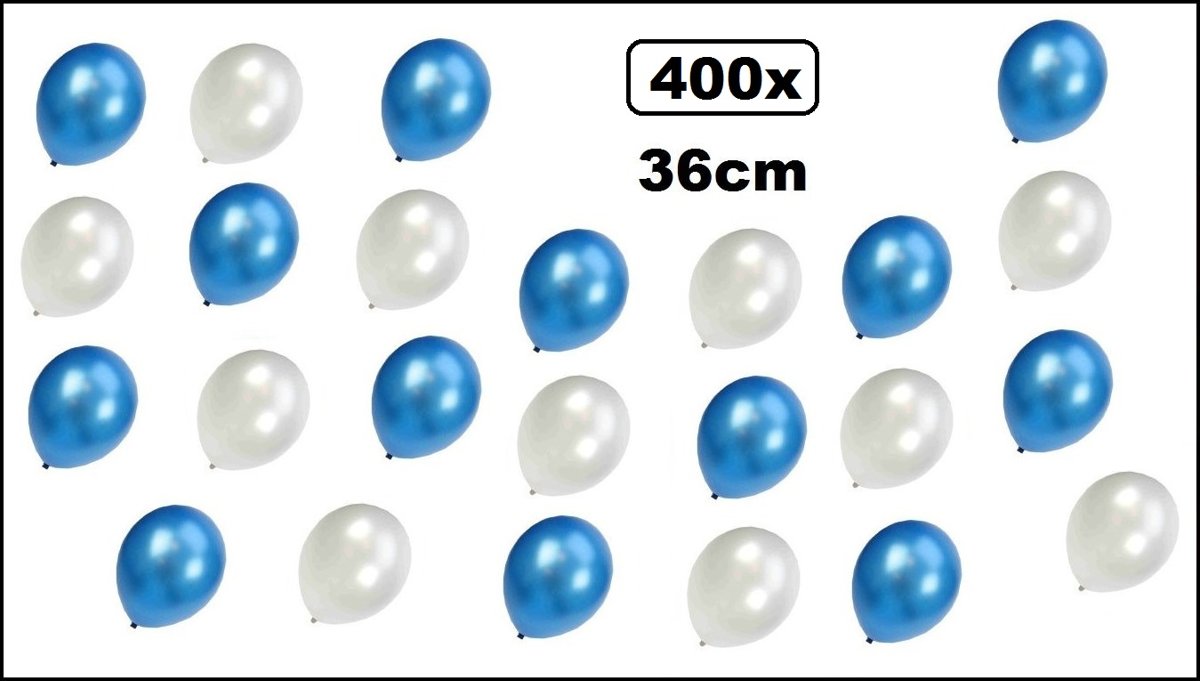 300x Super kwaliteit ballonnen metallic blauw/wit 36cm