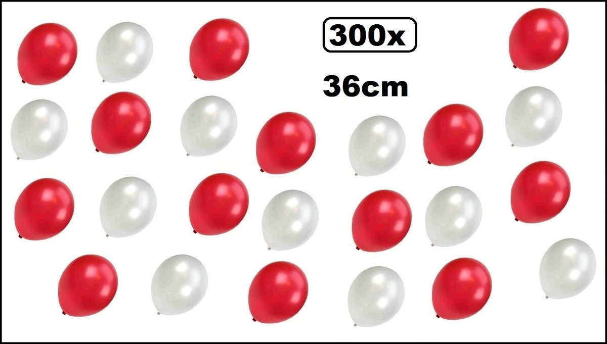 300x Super kwaliteit ballonnen metallic rood/wit 36cm