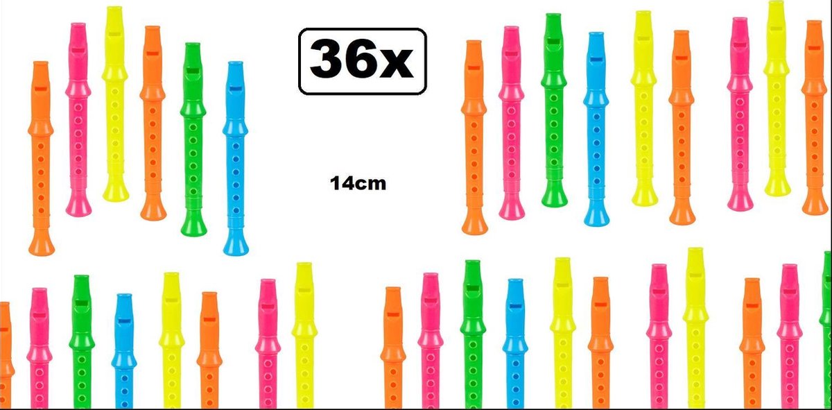 36x Blokfluit mini 14cm assortie kleuren - fluit muziek fun uitdeel verjaardag festival thema feest