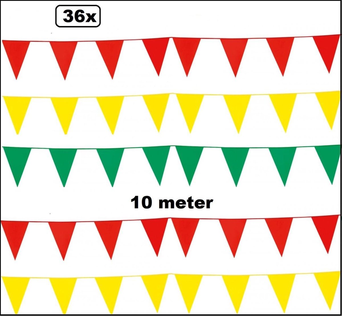 36x Vlaggenlijn rood en geel en groen 10 meter - vlaglijn festival thema feest verjaardag carnaval vlaggetje kleur