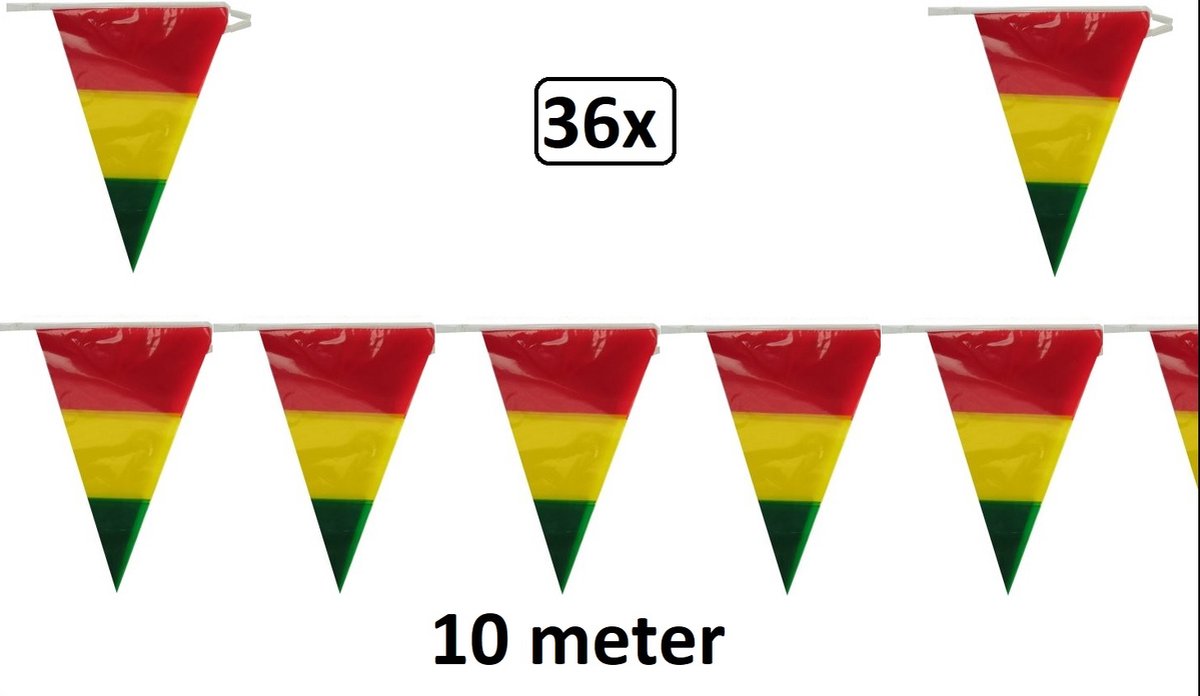 36x Vlaggenlijn rood/geel/groen 10 meter - Carnaval thema feest festival Limburg fun