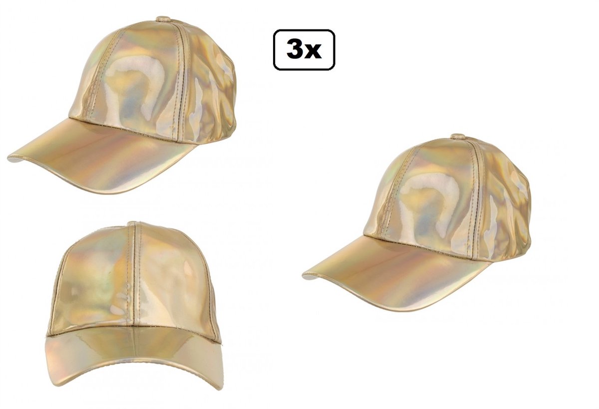 3x Baseballcap metallic roze goud verstelbaar - Disco festival thema feest party