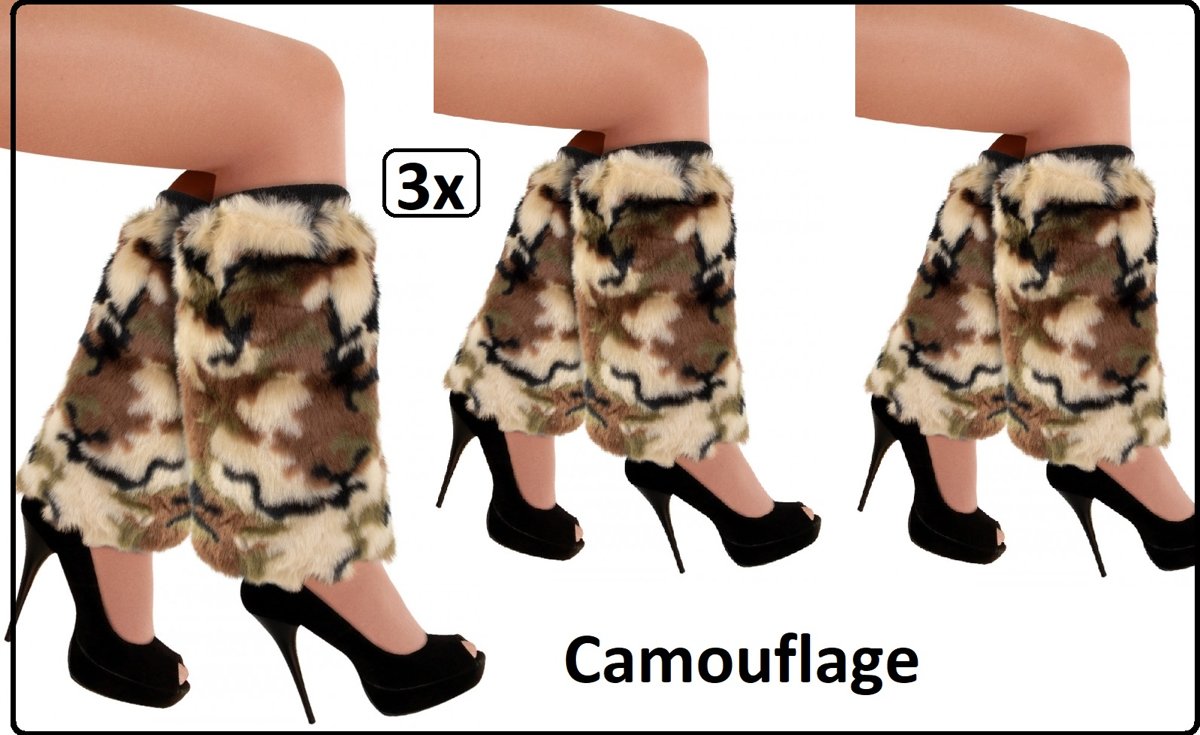 3x Paar Beenwarmers pluche camouflage - been warmer kou winter carnaval festival thema feest festival optocht