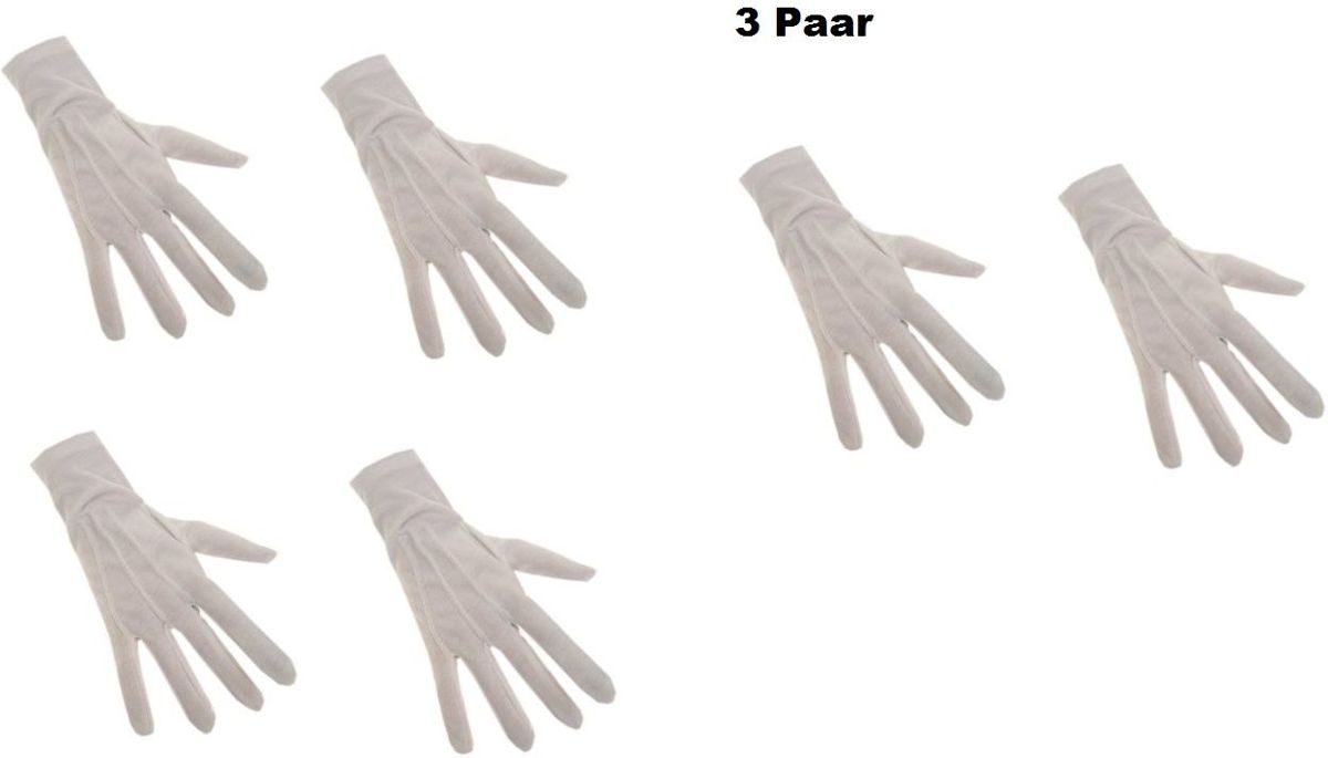 3x Paar Witte handschoenen luxe katoen de luxe mt.L- Prinsen handschoenen raad van elf sinterklaas kerstman