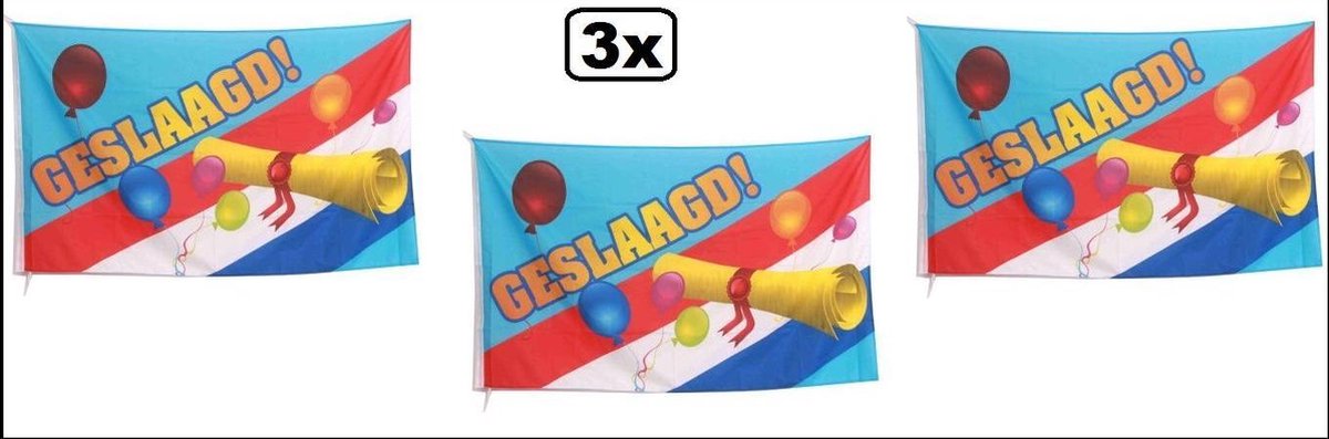 3x Vlag Nederland geslaagd 150 x 90 cm - geslaagd diploma vlag master school feest