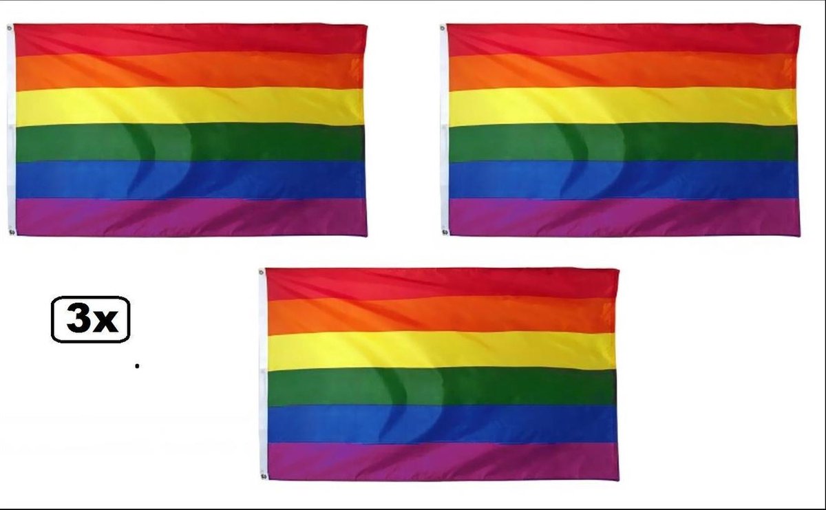 3x Vlag regenboog 90x150cm