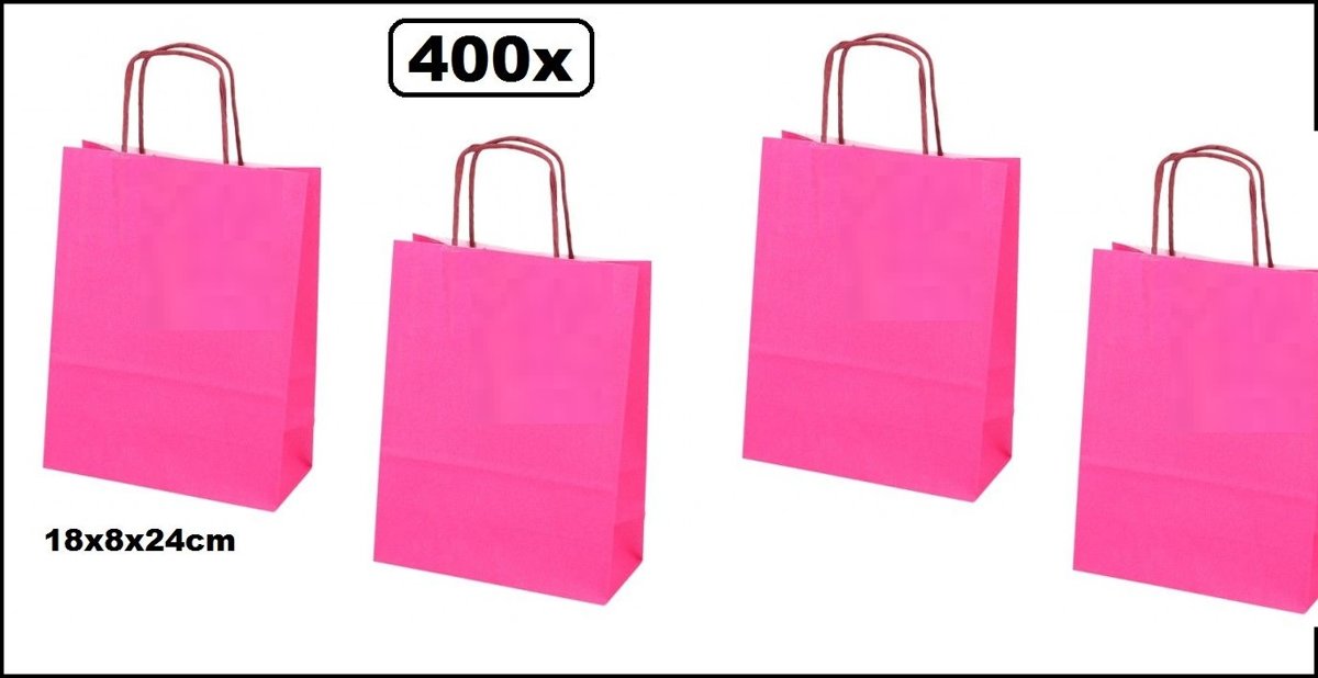 400x Papieren koordtas pink 18x8x24cm.