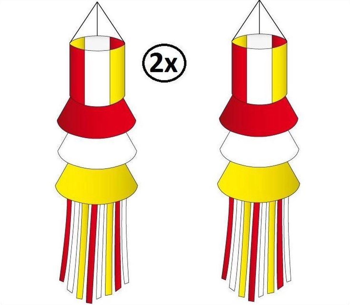 4x Windsock rood-wit-geel slierten 180 cm