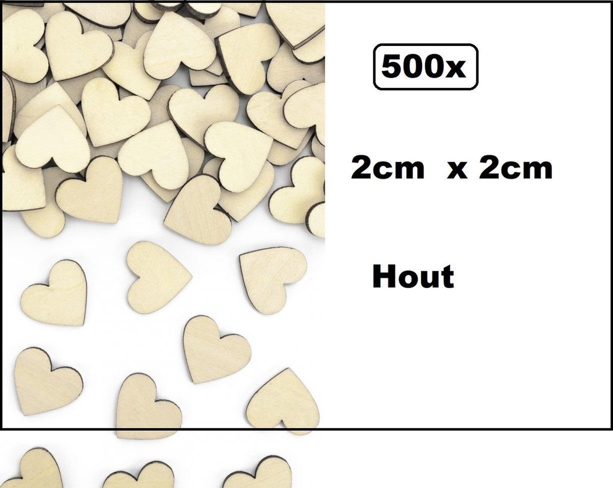 500x Confetti hartjes hout 2 x 2 cm - huwelijk valentijn liefde trouwen thema feest hart