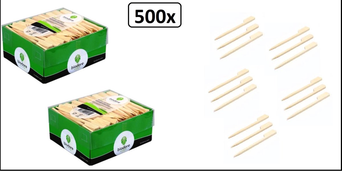 500x cocktailprikker Bamboe 90mm naturel - - prikkers kaasblokje hout cocktail borrel tapas snack prikker