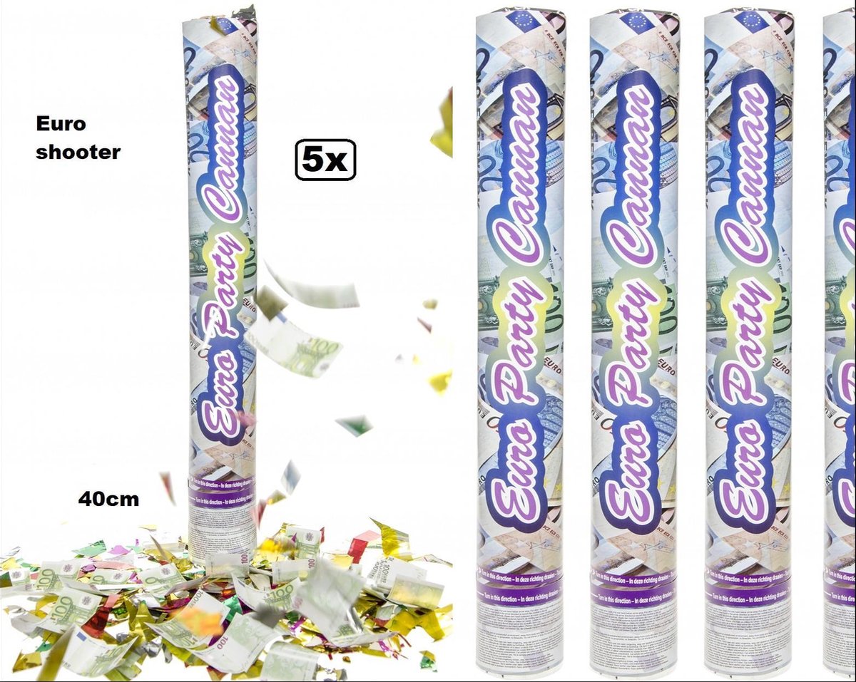 5x Confetti Euro shooter 40cm - Shooter kanon popper euro geld thema feest festival money