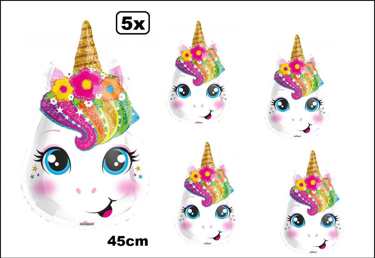 5x Folie ballon Unicorn 45cm