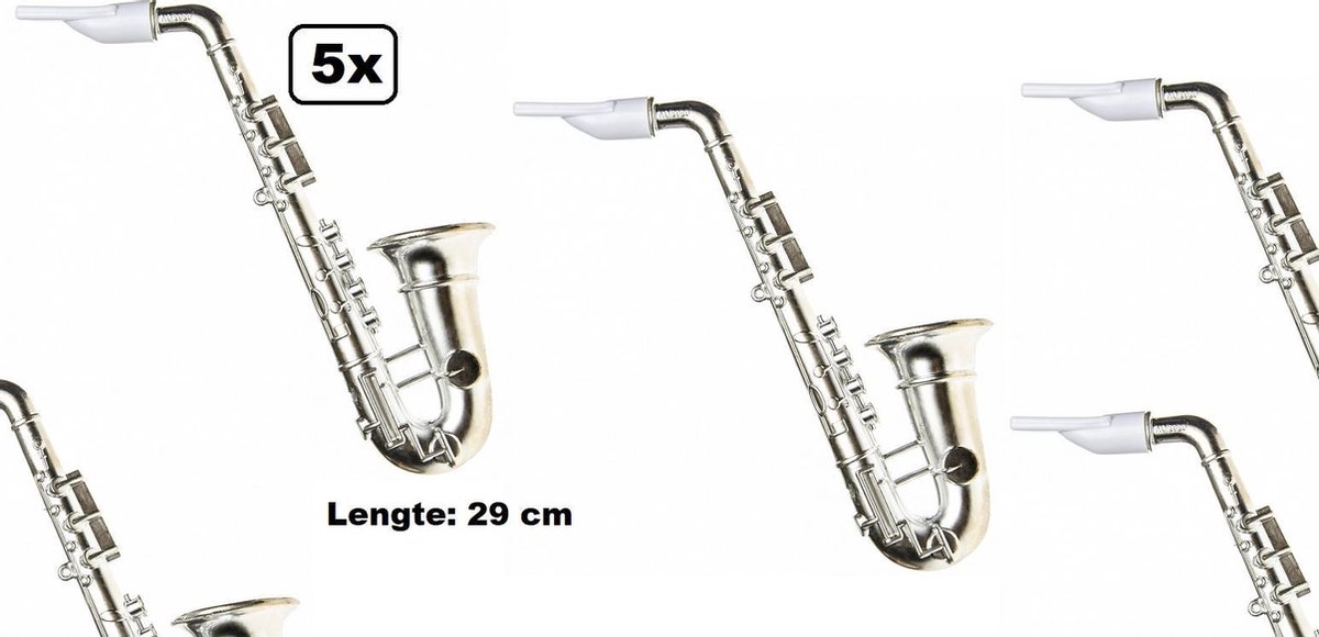 5x Saxofoon 29 cm zilver - muziek thema feest sax geluid groep verjaardag