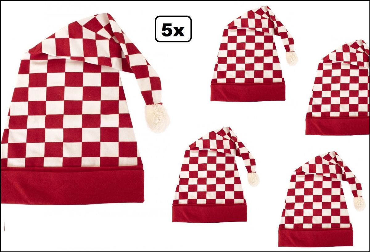 5x Slaapmuts rood/wit geblokt