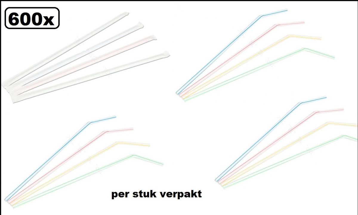 600x Rietjes 5mm x 24cm per stuk verpakt gestreept