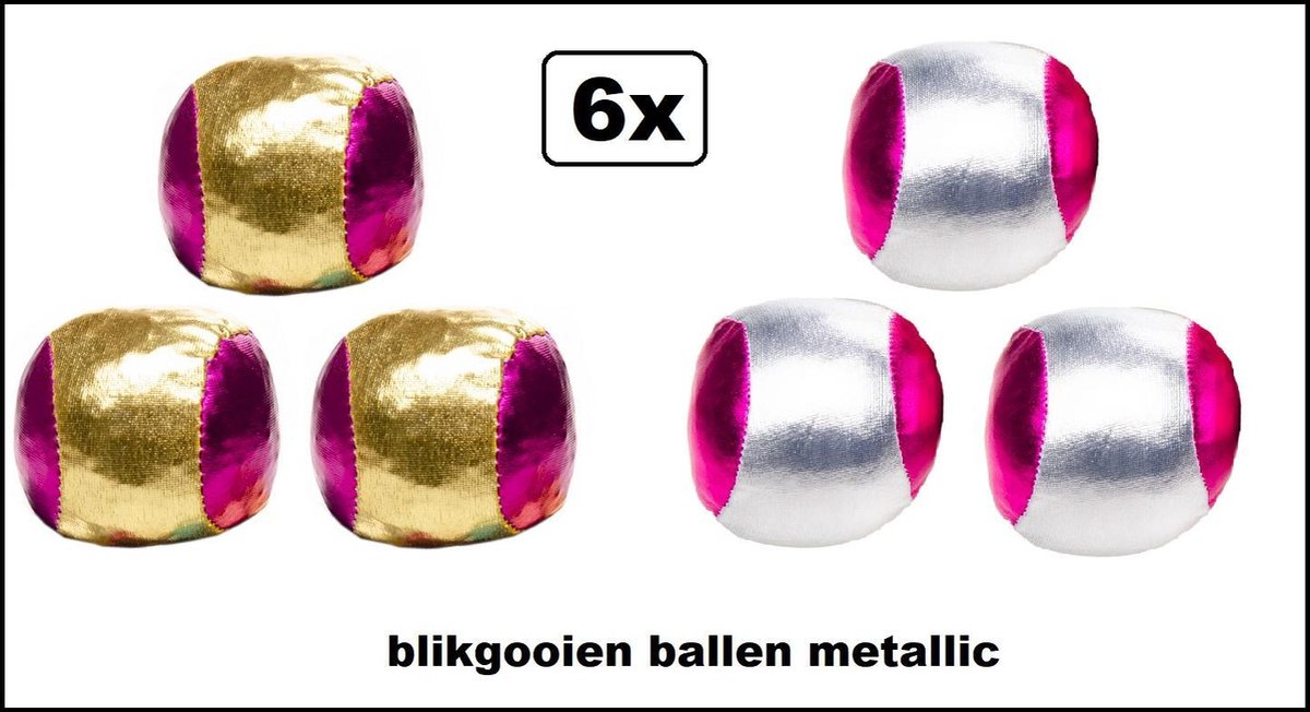 6x Bal voor blikgooien metallic 4 cm zilver/roze en goud/roze - sport en spel blik werpen gooien kermis vermaak thema feest