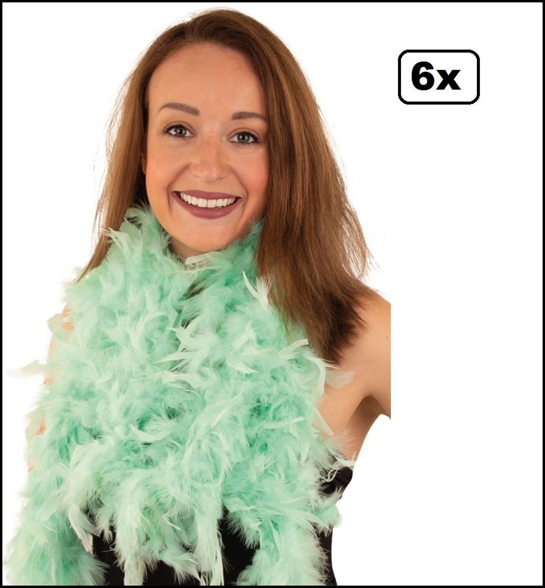 6x Boa pastel groen 180 cm - carnaval veren sjaal pastel festival feest party