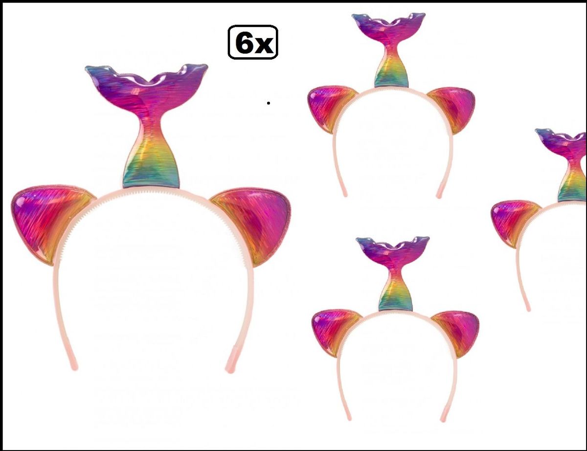 6x Diadeem met oortjes en staart walvis regenboog