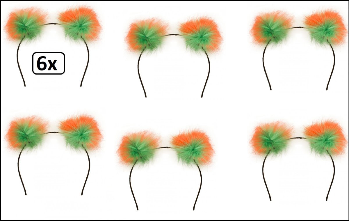 6x Diadeem pluche bol oranje/groen - carnaval thema party hoofddeksel haarband oranje groen optocht