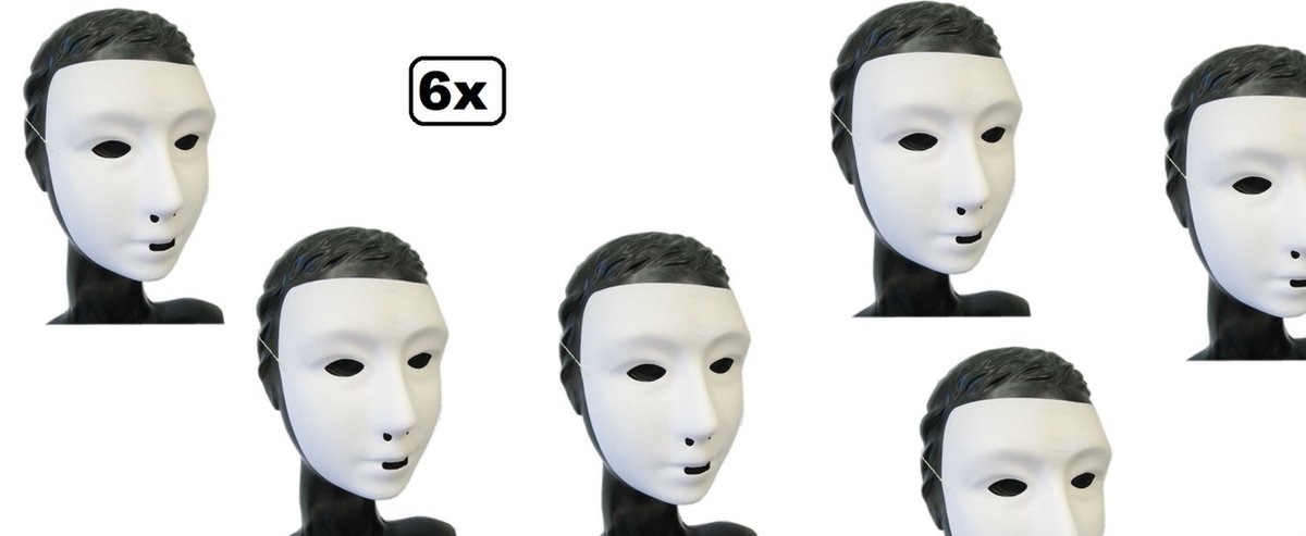 6x Grimeermasker wit kalklaag - Masker schilderen carnaval thema feest festival