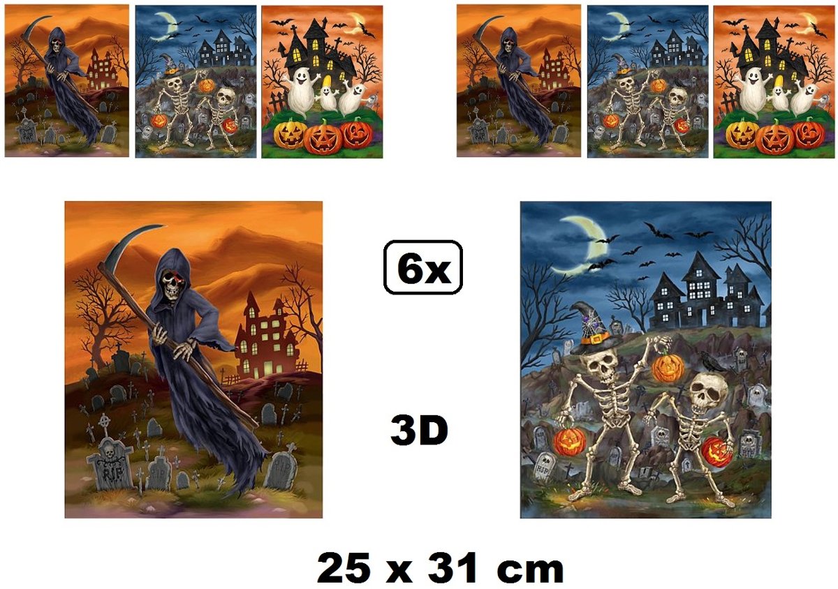 6x Halloween 3D raamstickers 25 x 31 cm