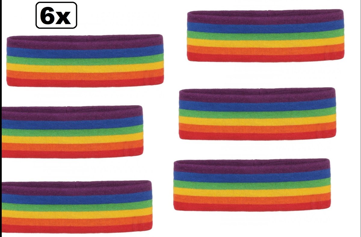 6x Hoofdband Regenboog - zweetband hoofd band fitness gay pride regenboog vrolijk thema feest festival