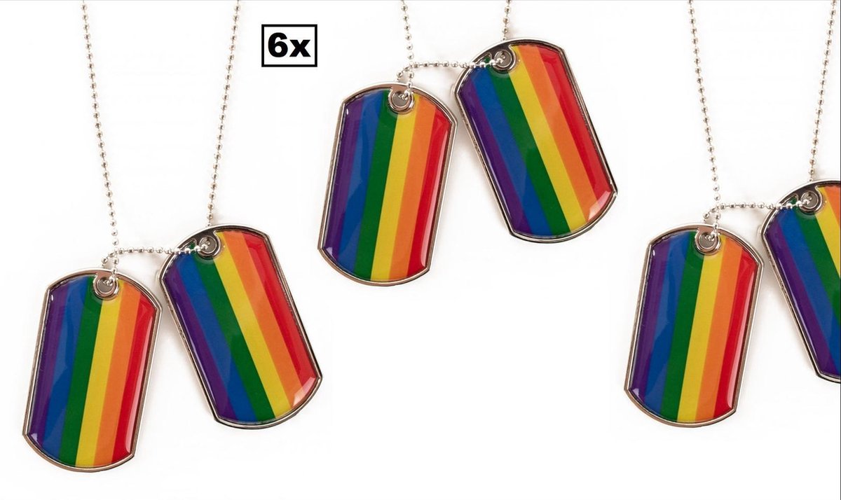 6x Ketting Dogtag regenboog - ketting regenboog dogtag festival pride