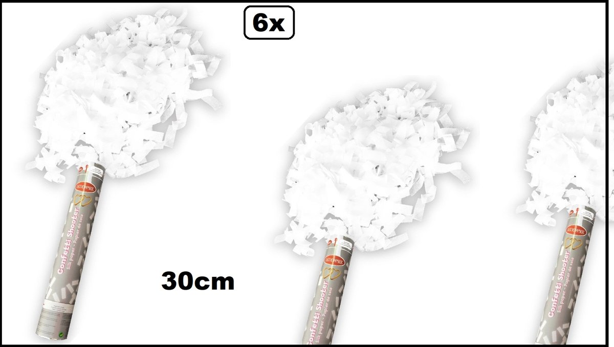 6x Party kanon witte folie strips 30 cm - huwelijk trouwen thema feest white party festival party shooter kanon confetti