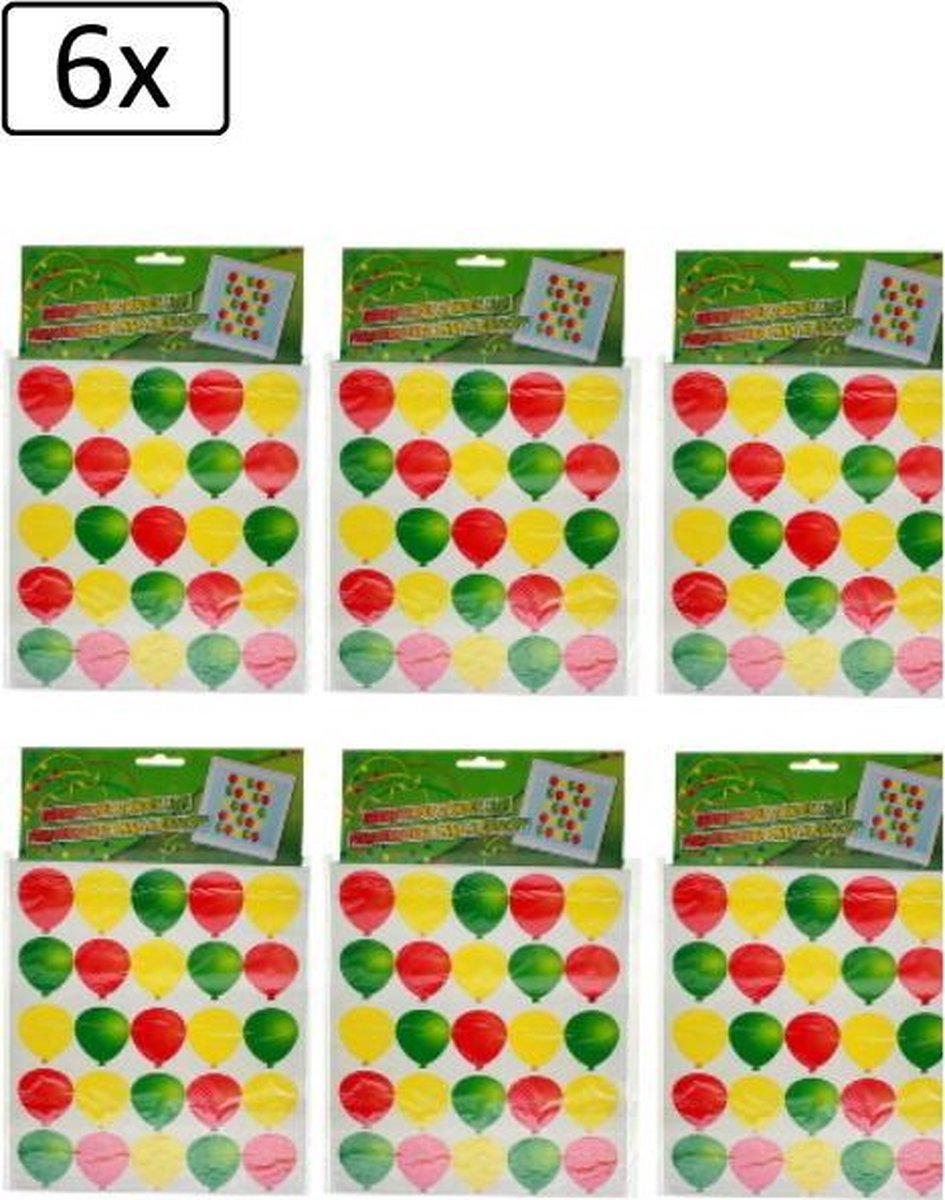 6x Raamsticker ballonnen 35 x 50 cm. - thema feest verjaardag ballon raam sticker themafeest party