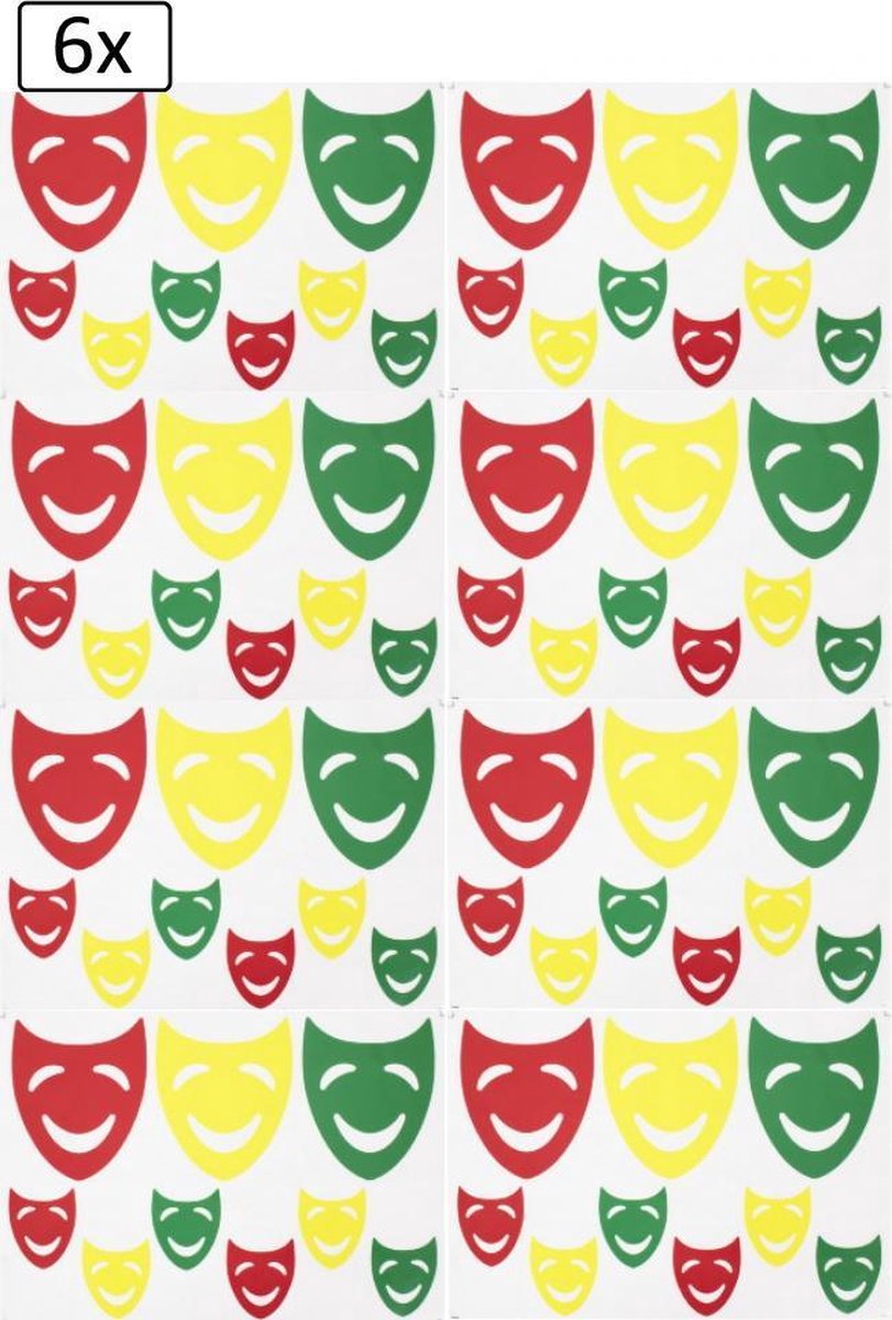 6x Raamsticker maskers rood geel groen 35 x 40 cm -  thema feest verjaardag masker festival themaparty fun carnaval