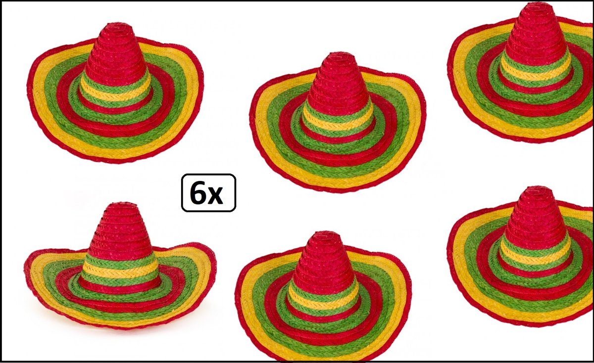 6x Sombrero Carnaval multicolor - mexico carnaval mexicaan thema party hoed hoofddeksel optocht feest landen