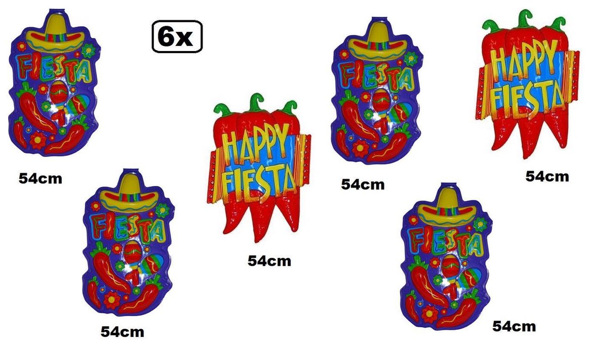 6x Wanddeco Fiesta party 54cm - Carnaval thema feest hawai Mexico tropical beach festival