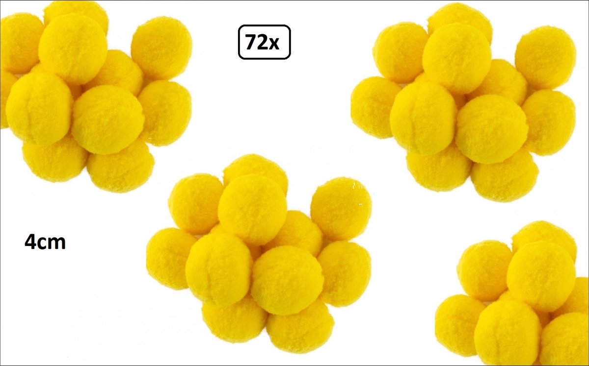 72x Pom Pom 4 cm geel - decoratie materiaal thema feest kleding accessoires